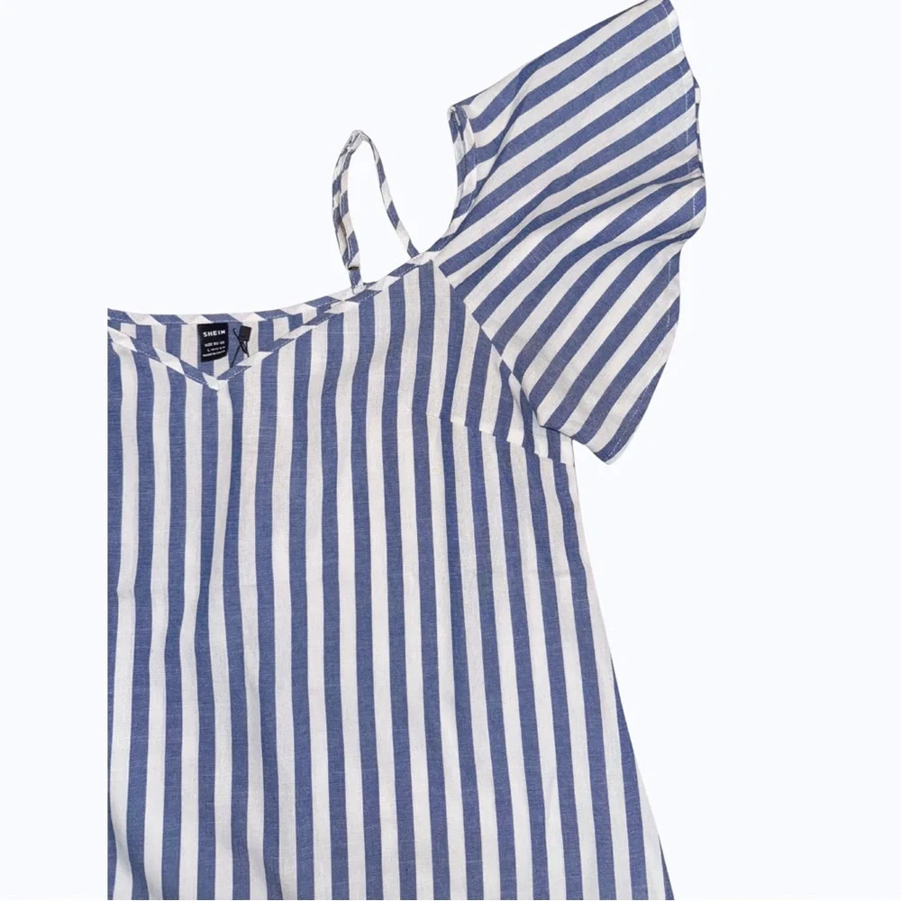 5️⃣SHEIN Navy and White Striped Cold Shoulder Dress - Picture 3 of 8